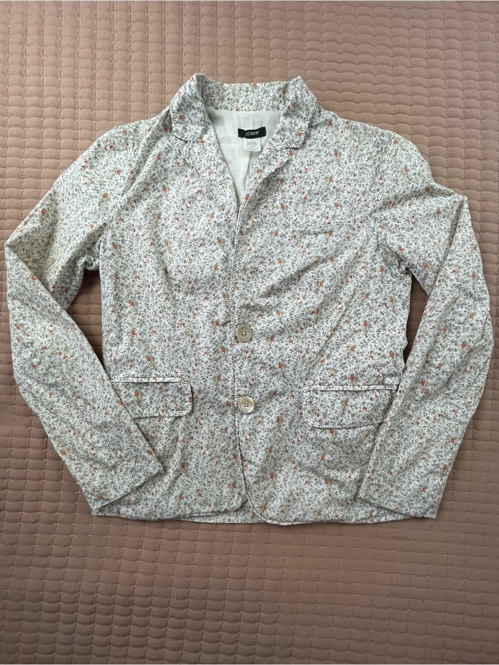 J.Crew Floral Cotton Blazer in Cream with Orange Accents Size 2